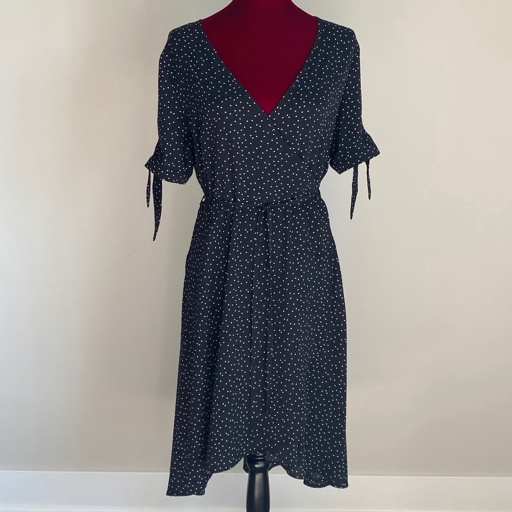 Primark black white polka dot midi dress